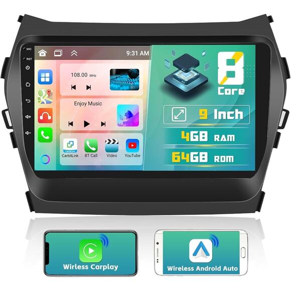 64GB For Hyundai IX45 Santa Fe 2013-2018 Car Stereo GPS Radio Android 13 Carlpay - Picture 1 of 10